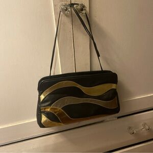 Vintage 1980’s Letisse Clutch with Brown and Gold Wave Pattern